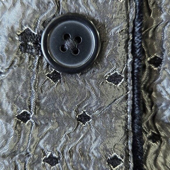 Coldwater Creek Black Gray Diamond Dot Crinkle Velvet Trim Vest Whimsical - Picture 6 of 8